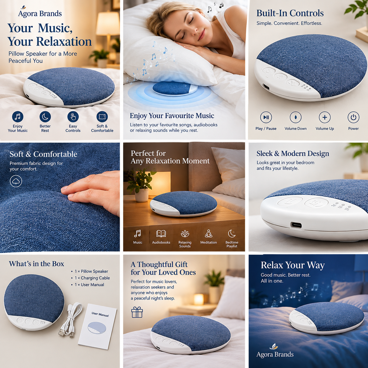 Wireless Pillow Speaker with Built-In Controls | Relax & Sleep